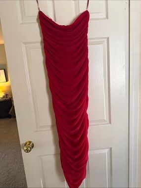 Zara Strapless Ruched Red Midi Dress